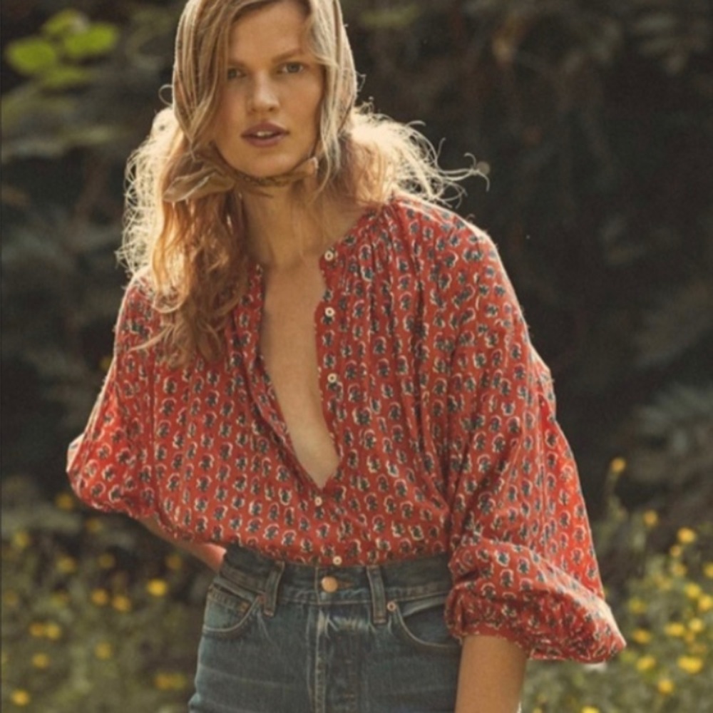 Doen The Jane Blouse Calico Canyon Blooms Block Print Sz M